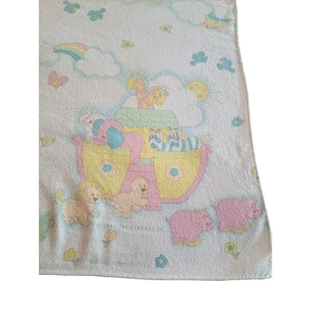 Vintage Noah's Ark Baby Receiving Blanket Pastel Colors Vintage Kendall Co.‎